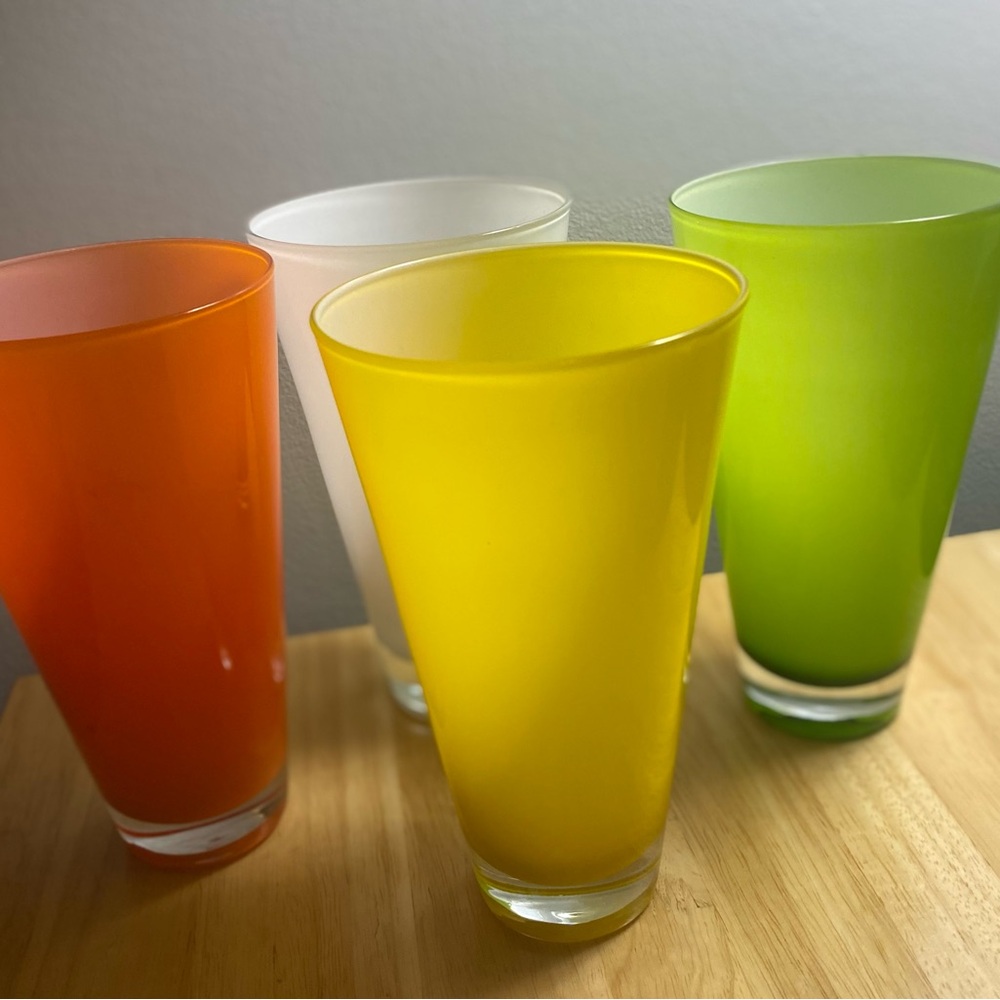 4 Vibrant Glass 16oz HighBall Set - Orange, White, Yellow, Green